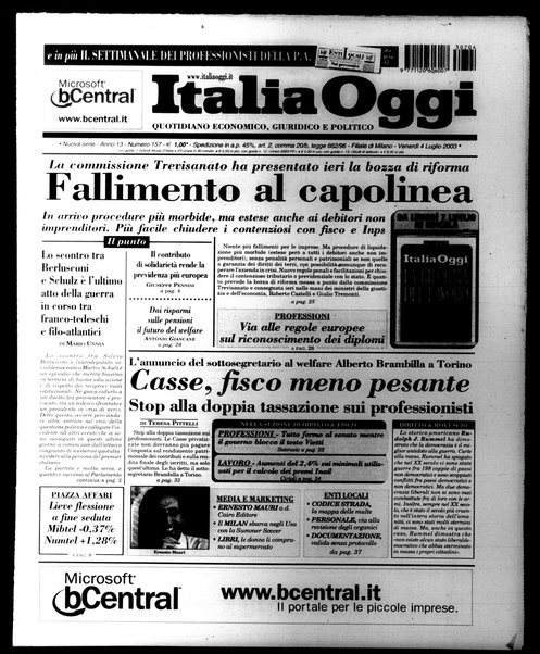 Italia oggi : quotidiano di economia finanza e politica